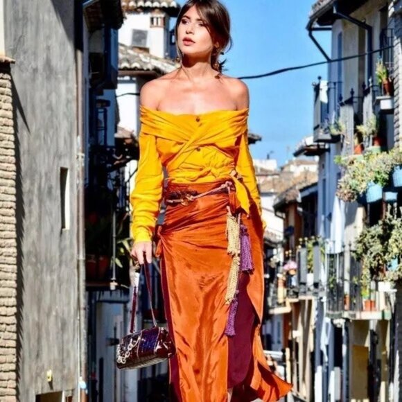 NWT Zara LIMITED EDITION Crop Off-the-Shoulder Tie Detail Wrap Top SM Orange - Picture 10 of 10